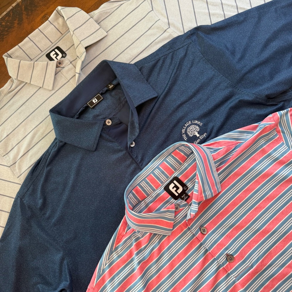 Lot of 3 FootJoy Mens Golf Polo Shirt Large Striped Blue Pink Grey Performance
